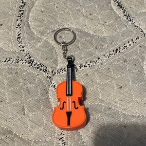 Orange Violin-Shaped Keychain Audio Accessory - Portable Charm